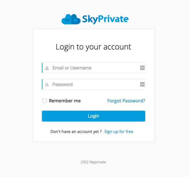 skyprivate login page for existing members