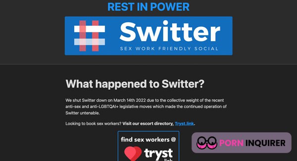 homepage of switter website