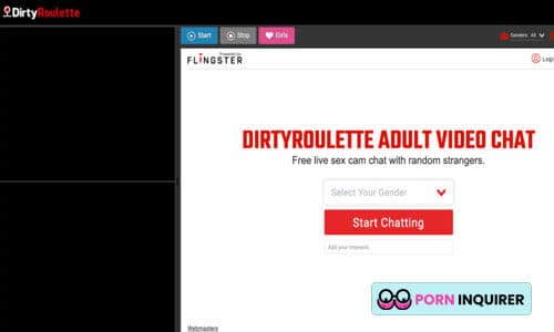 homepage of dirtyroulette random video chat site
