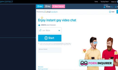 homepage of gayconnect chat site