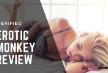 girl laying in lingerie with erotic monkey text overlay