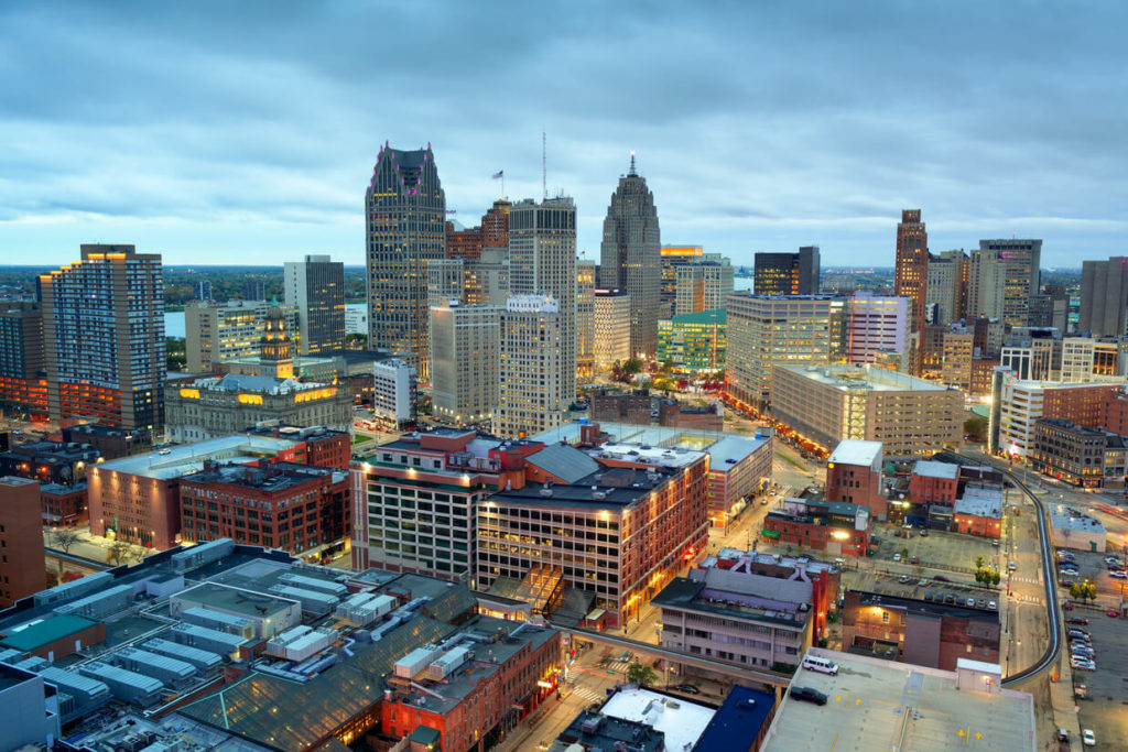 a view of buildings and structures in detroit michigan 