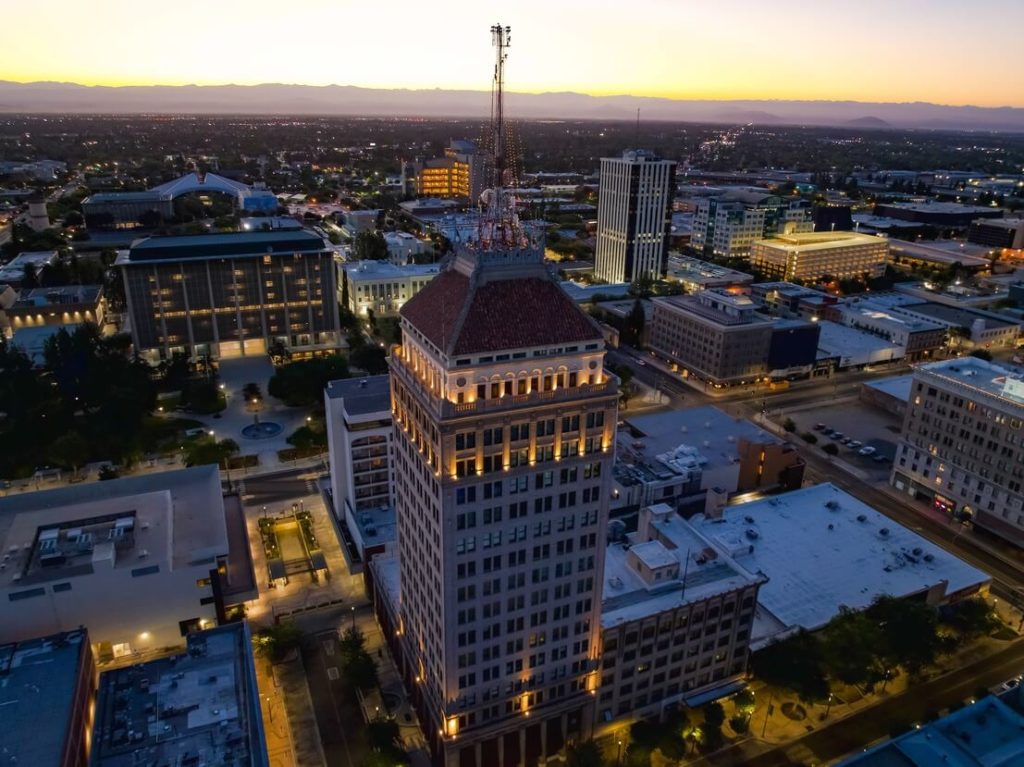 an aerial view of fresno california during at night time