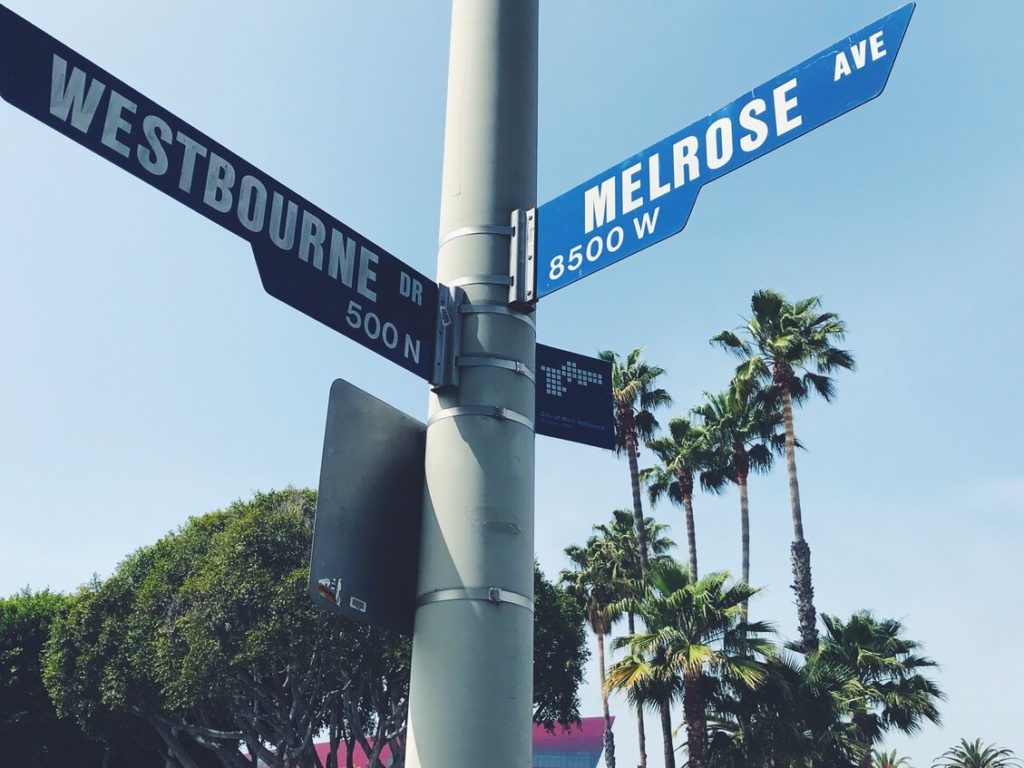 los angeles california and a sign of melrose avenue and westbrook